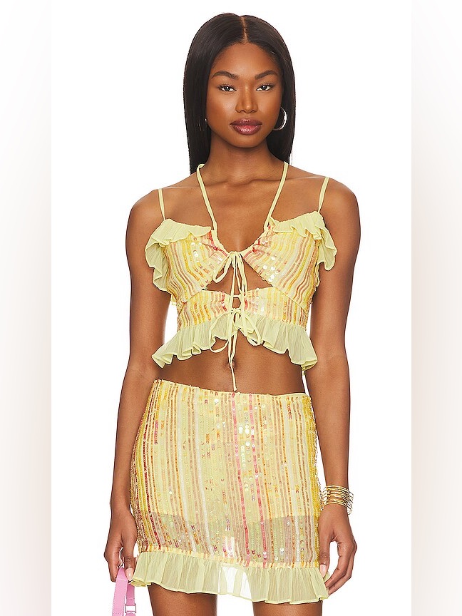 Revolve Tularosa Yellow Sequin Skirt Set | Novah